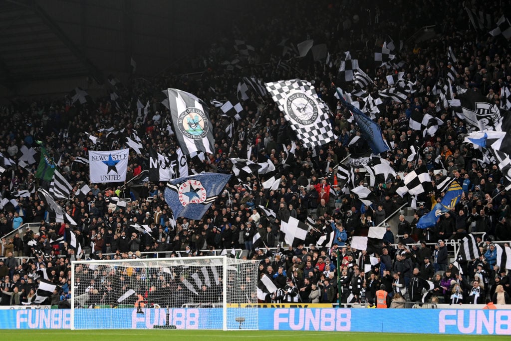 General view inside the stadium as fans show support prior to the Premier League match between Newcastle United  and  Manchester United at St James...