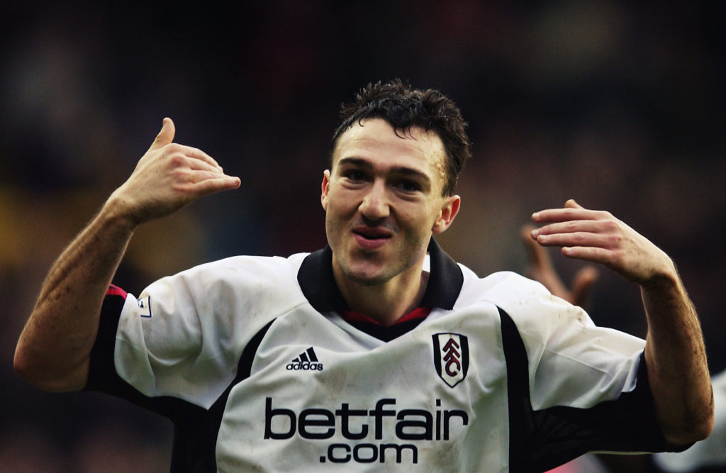 Steed Malbranque of Fulham celebrates scoring Fulham's third goal
