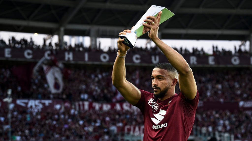Gleison Bremer of Torino FC lifts the Serie A MVP (Most