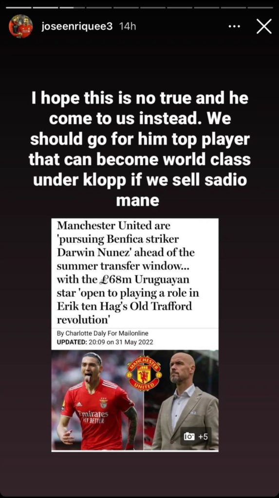 Jose enrique on darwin nunez