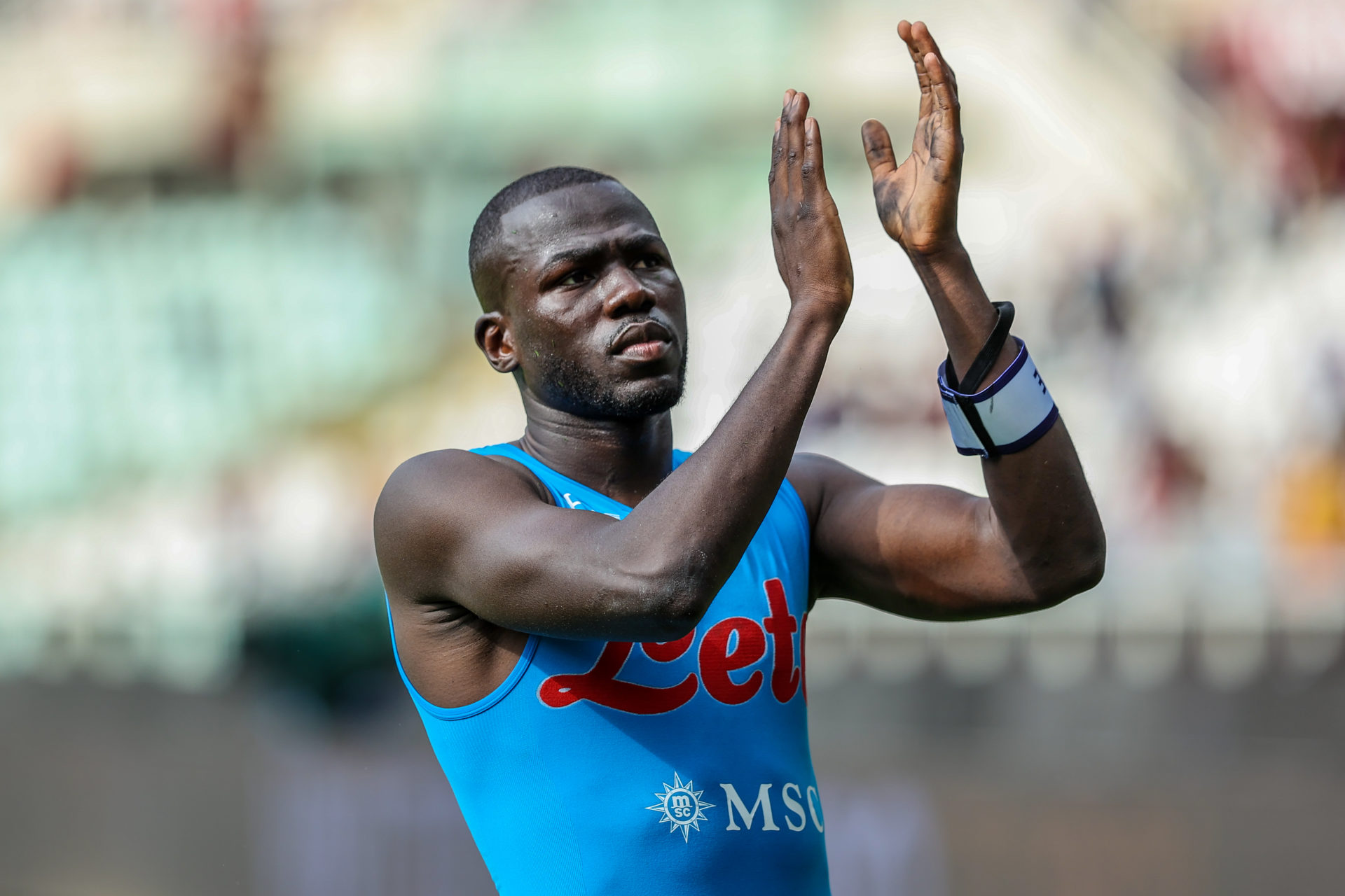 Kalidou Koulibaly of SSC Napoli greets the fans during the...