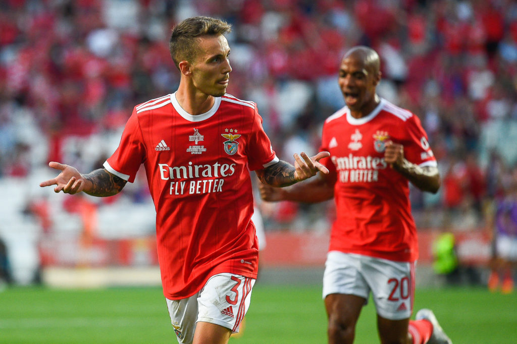 Alex Grimaldo from Benfica (L) and Joao Mario from Benfica (
