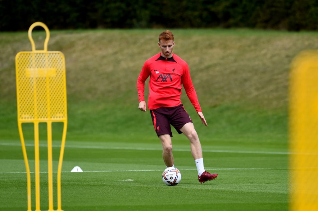 (THE SUN OUT, THE SUN ON SUNDAY OUT) Sepp van den Berg of Liverpool during a pre-season training session at AXA Training Centre on July 05, 2022 in...