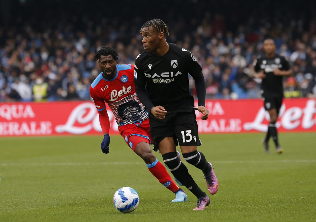 Udinese's Italian defender Destiny Udogie controls the ball