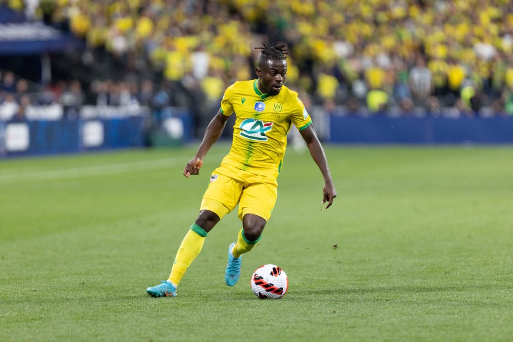 Moses Simon of FC Nantes during the French Cup Final match between OGC Nice and FC Nantes at Stade de France on May 07, 2022 in Paris, France.