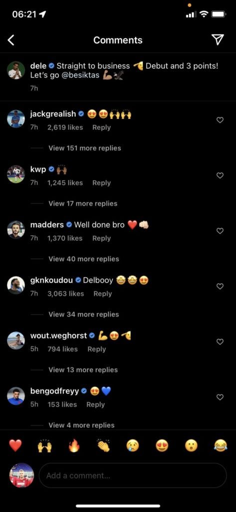 Screengrab of Jack Grealish's response to Dele Alli