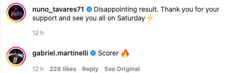 Martinelli reaction to Tavares goal