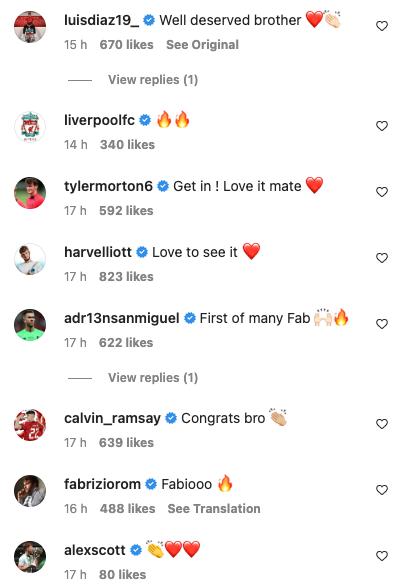 Liverpool players react to Carvalho goal