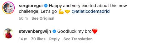 Bergwijn reaction to Reguilon move