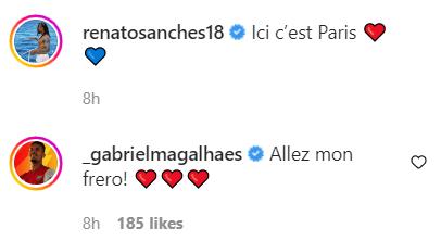 Screengrab of Gabriel Magalhaes' response to Renato Sanches on Instagram