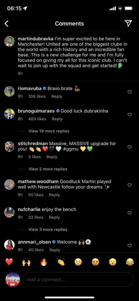 Bruno Guimaraes' response to Martin Dubravka