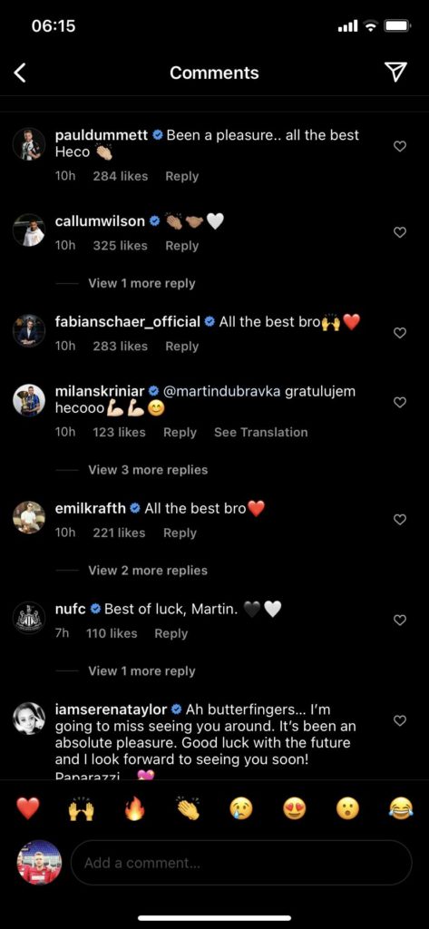 Callum Wilson's response to Martin Dubravka