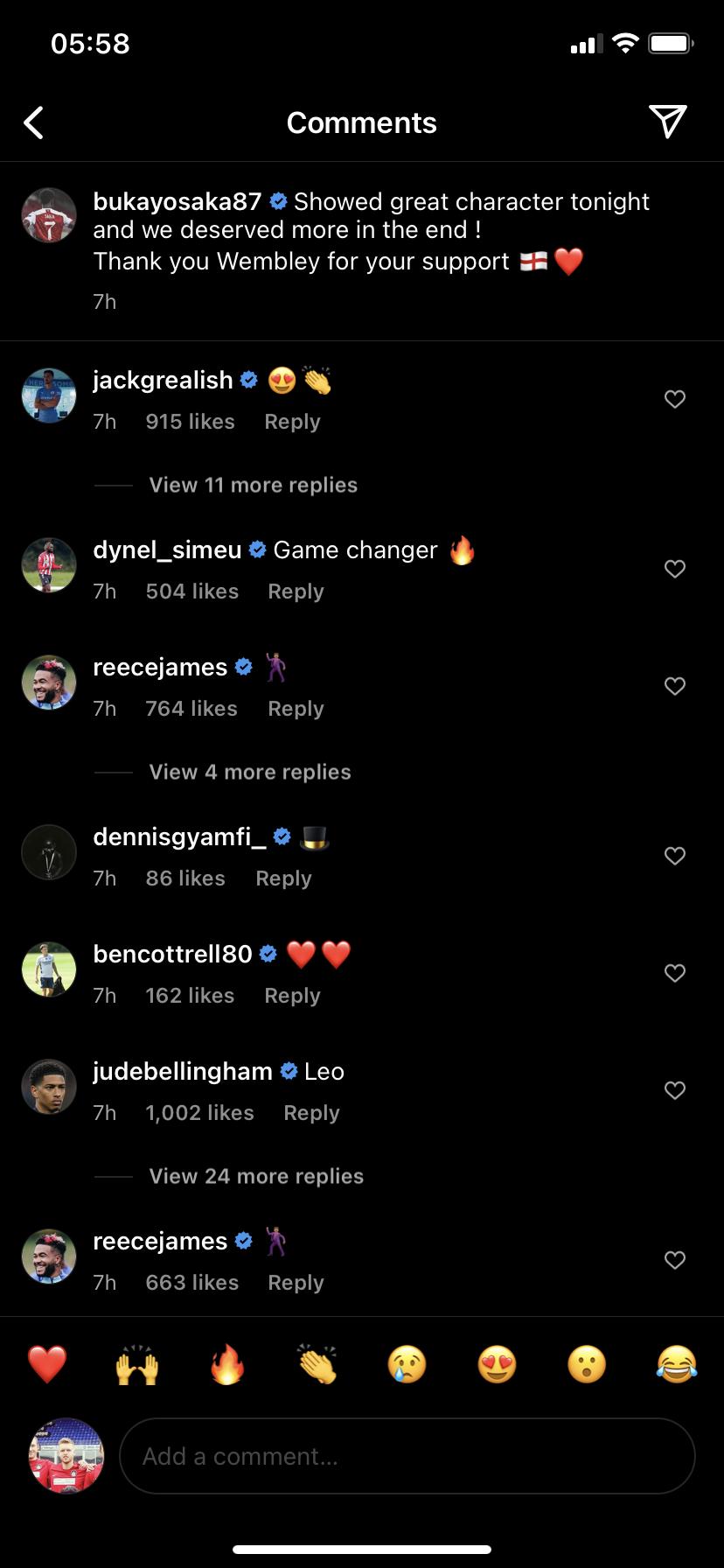 Bellingham compares Saka to Messi on Instagram