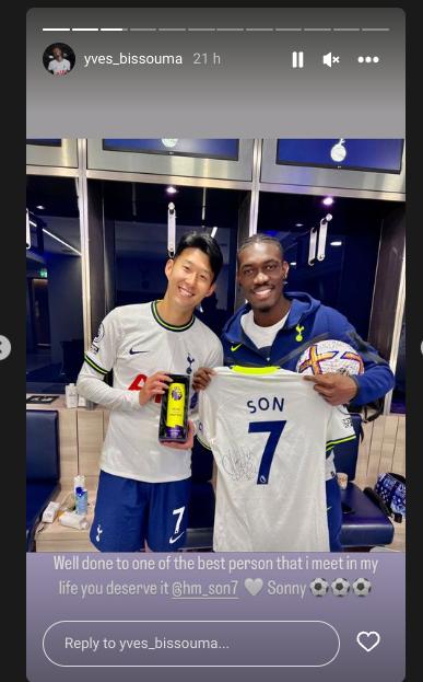 Yves Bissouma praising Heung Min Son on Instagram