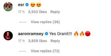 Smith Rowe and Ramsey laud Xhaka on Instagram after North London derby