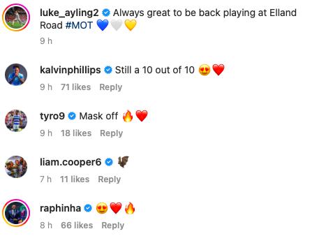 Kalvin Phillips and Raphinha respond to Ayling on Instagram after Leeds draw
