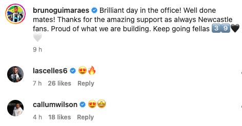 Lascelles and Wilson react to Guimaraes' Instagram