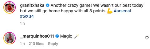 Marquinhos lauds Xhaka on Instagram after Arsenal beat Leeds
