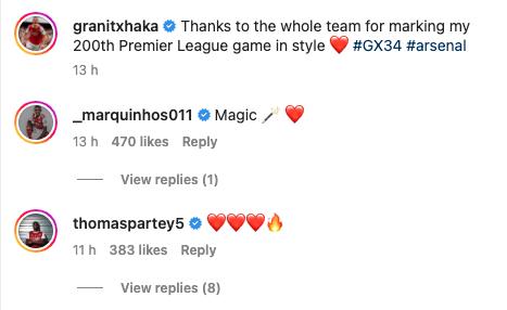 Partey and Marquinhos were impressed with Xhaka