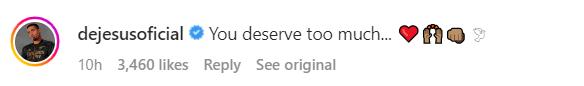 Screengrab of Gabriel Jesus' comment under Richarlison's Instagram post