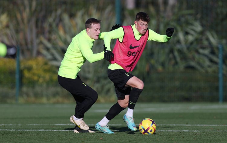 Photo: ‘Quality’ 18-year-old spotted battling with Oliver Skipp in Tottenham first-team training yesterday