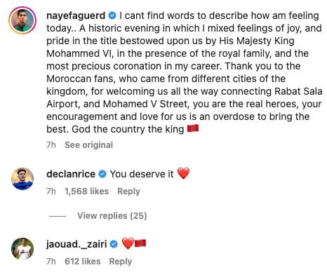 Rice messages Aguerd after receiving World Cup honour