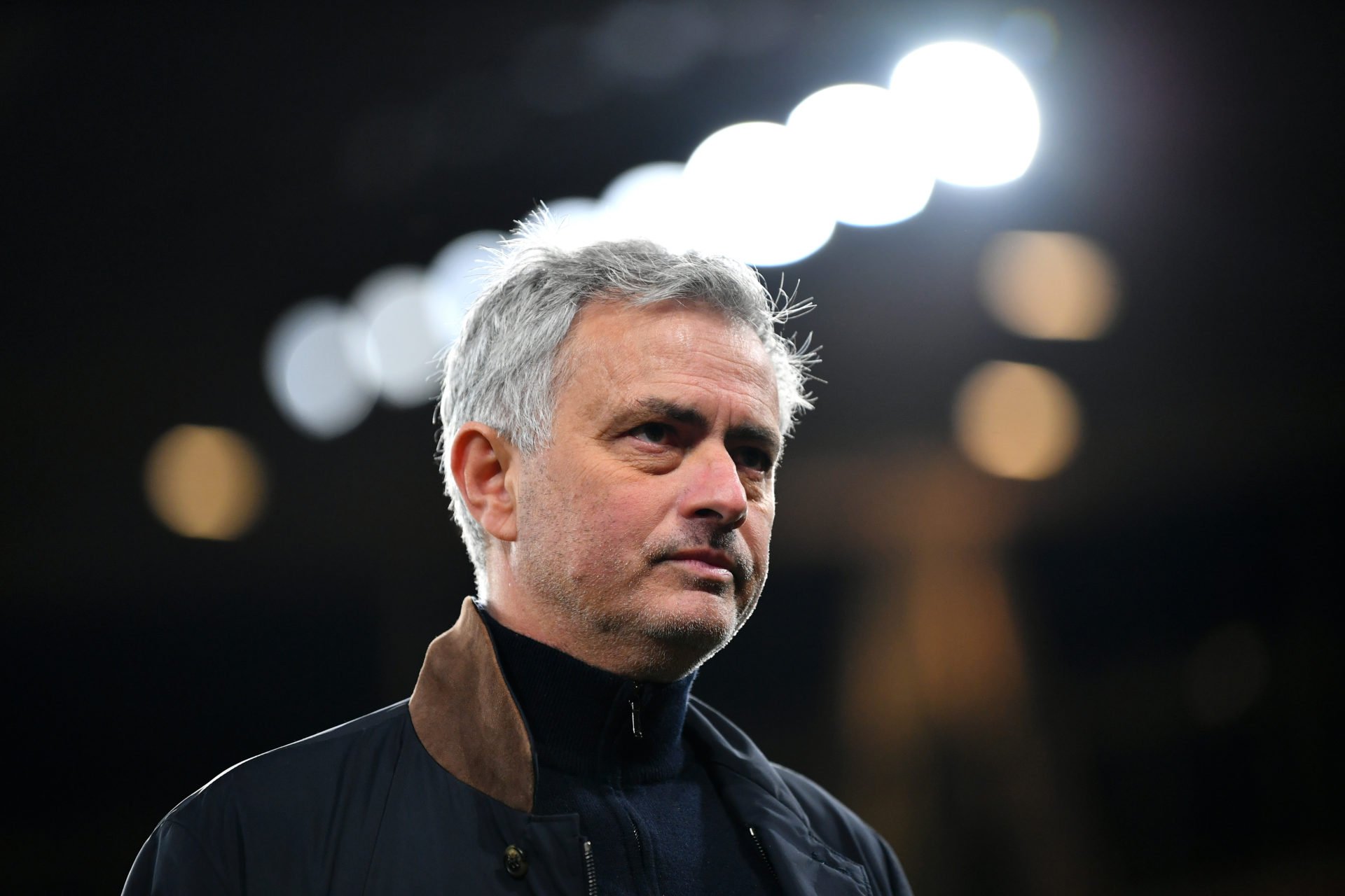 Jose Mourinho, Manager of Tottenham Hotspur looks on following the Premier League match between Arsenal and Tottenham Hotspur at Emirates Stadium o...