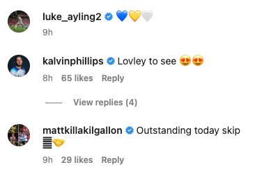 Kalvin Phillips reacts to Luke Ayling's Leeds performance