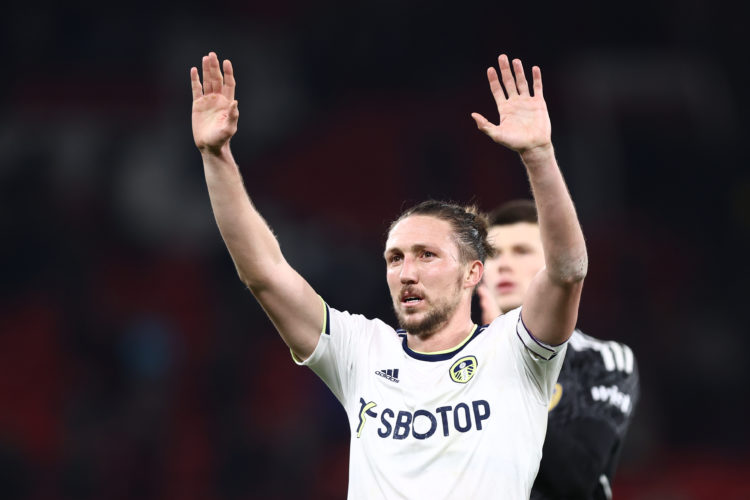 Luke Ayling spotted trying to earwig into Ten Hag's tactics as Leeds lost to Manchester United