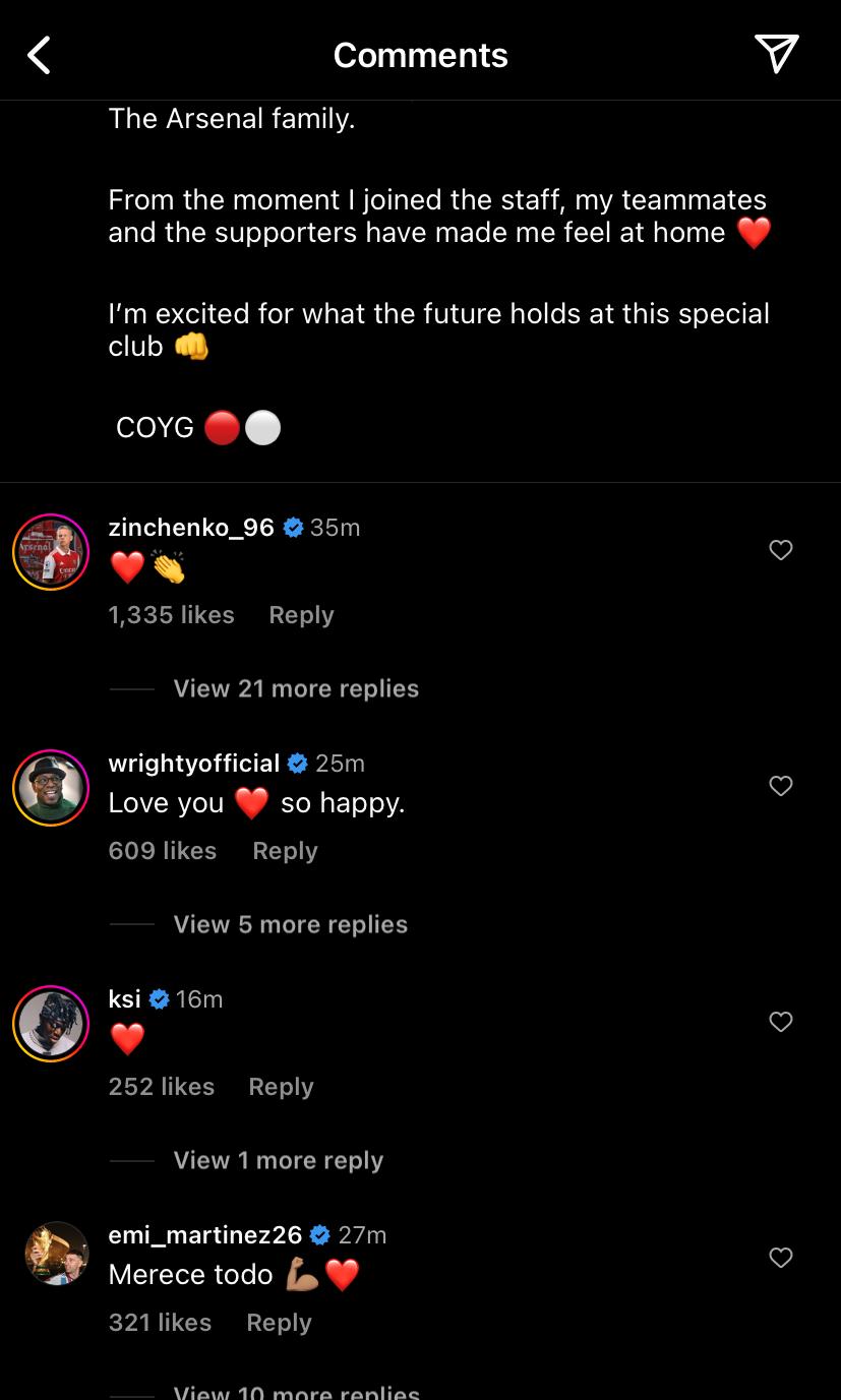 Screengrab of Emi Martinez's response to Gabriel Martinelli