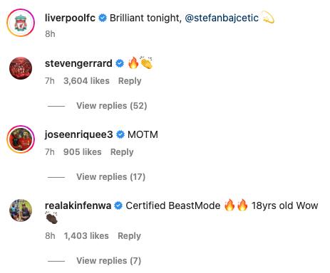 Steven Gerrard reacts to Stefan Bajcetic's Liverpool performance