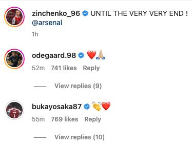 Bukayo Saka and Martin Odegaard loved Oleksandr Zinchenko's performance for Arsenal