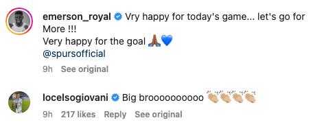 Giovani Lo Celso applauds Tottenham teammate Emerson Royal