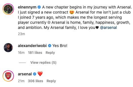 Alex Iwobi reacts to Mohamed Elneny Arsenal contract extension