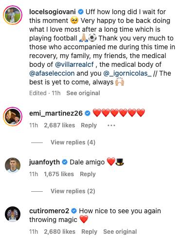Emi Martinez loved Tottenham loanee Giovani Lo Celso returning to action