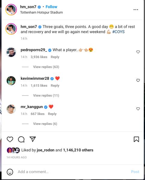 Replies to Heung Min Son on Instagram