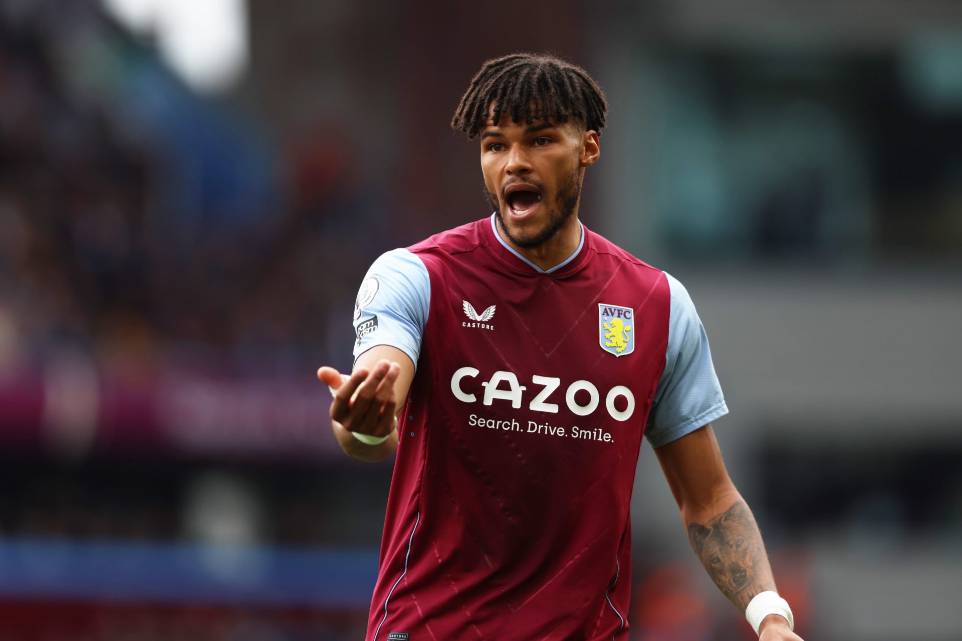 Tyrone Mings of Aston Villa in action during the Premier League match between Aston Villa and Newcastle United at Villa Park on April 15, 2023 in B...