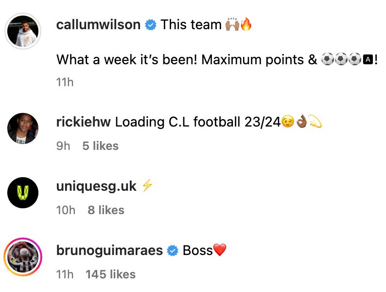 Bruno Guimaraes praises Newcastle United teammate Callum Wilson