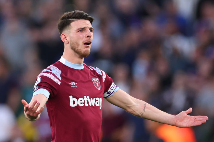 LONDON, ENGLAND - MAY 7: Declan Rice of West Ham during the Premier League match between West Ham United and Manchester United at London Stadium on...