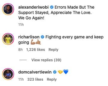 Richarlison reacts to Everton midfielder Alex Iwobi’s performance