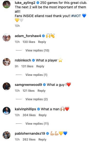 Kalvin Phillips congratulates Leeds United defender Luke Ayling