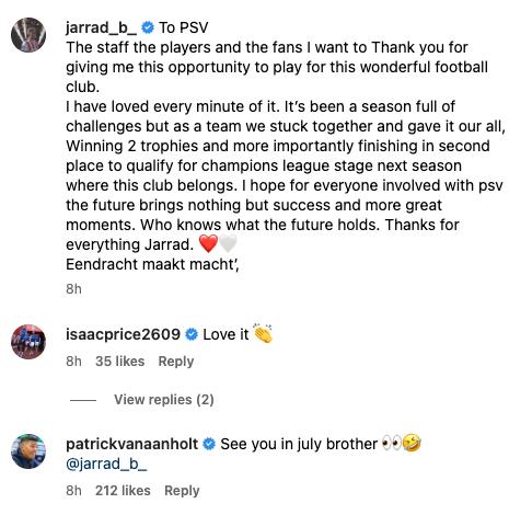 PSV player jokes Jarrad Branthwaite won’t return to Everton