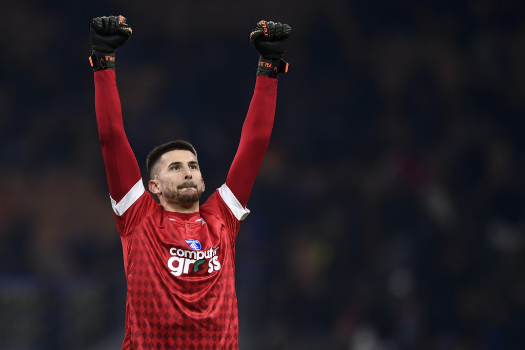 Guglielmo Vicario of Empoli FC celebrates the victory at the