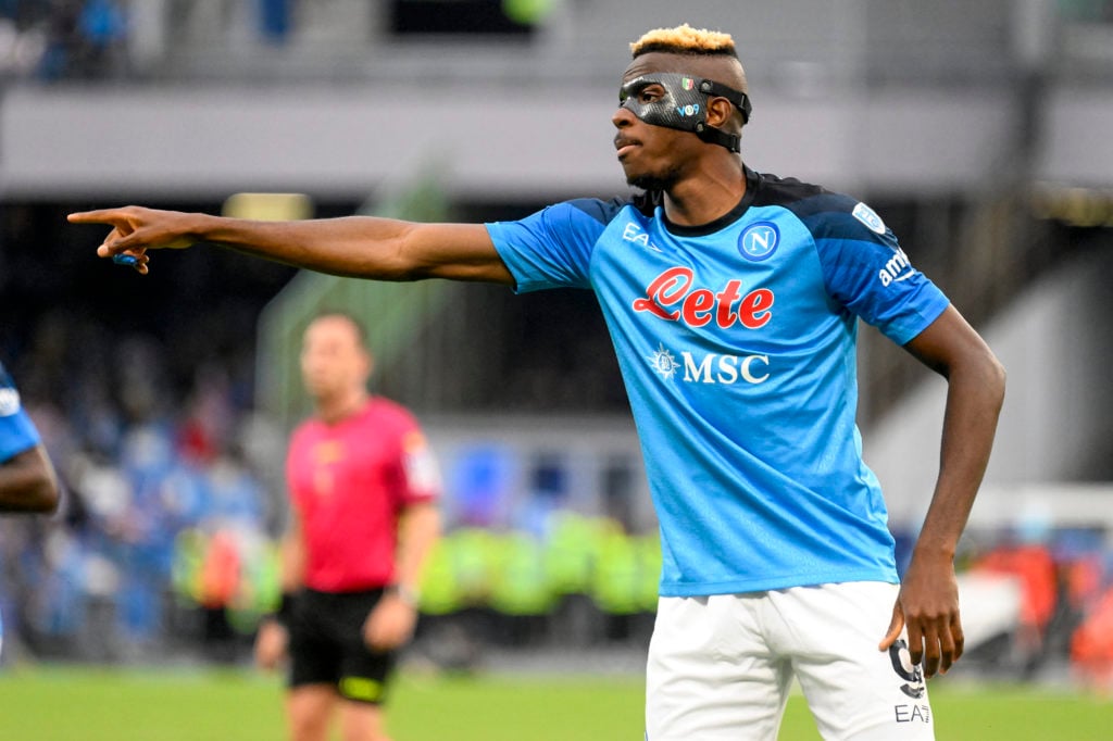 Victor Osimhen of SSC Napoli gestures during the Serie A...