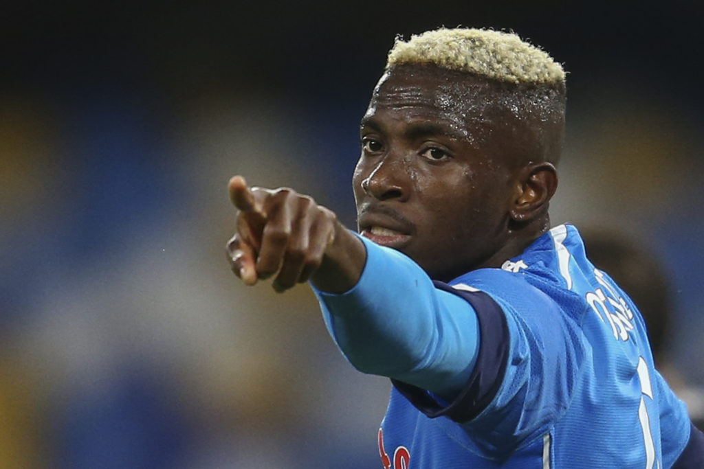 Napoli's Nigerian forward Victor Osimhen gestures during the