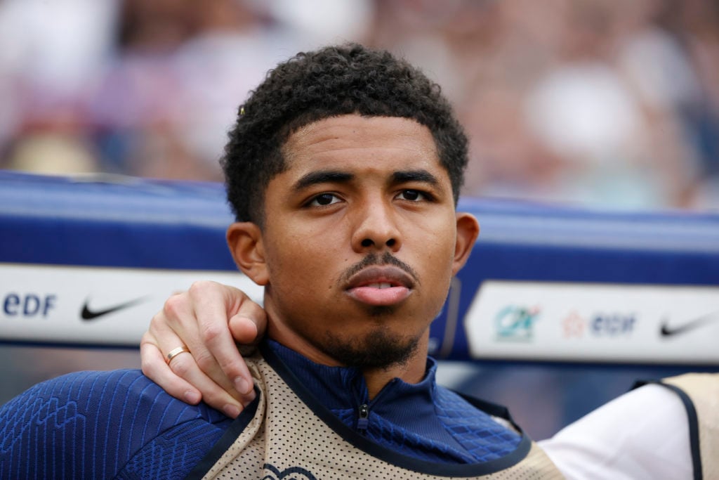 Wesley Fofana #17 of France looks on before the UEFA EURO 2024 qualifying round group B match between France and Greece at Stade de France on June ...