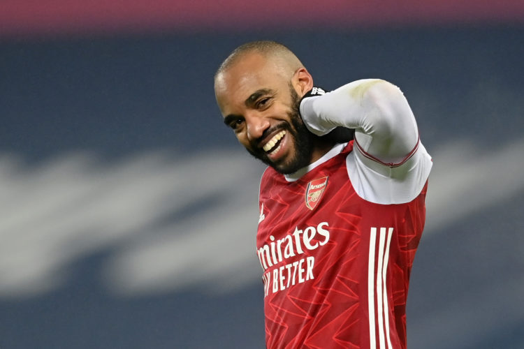 Alexandre Lacazette reacts after William Saliba signs new Arsenal contract