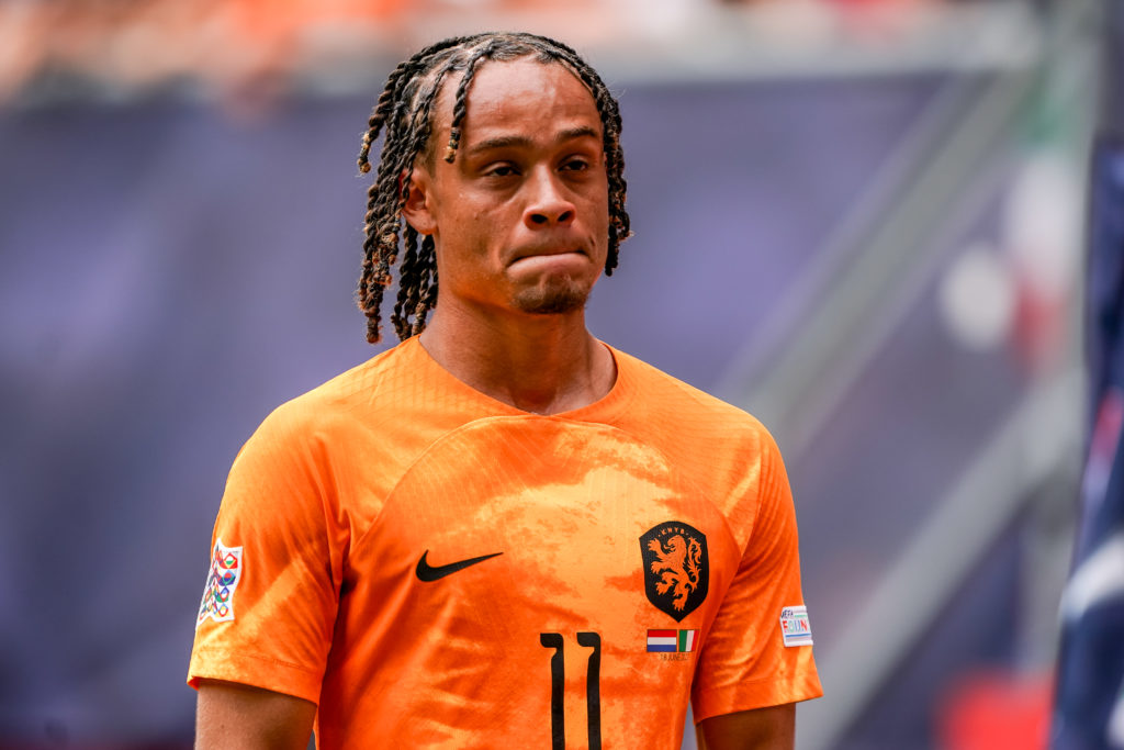 Xavi Simons of The Netherlands looks dejected during the UEFA Nations League Third-place match between Netherlands and Italy at the FC Twente Stadium on June 18, 2023