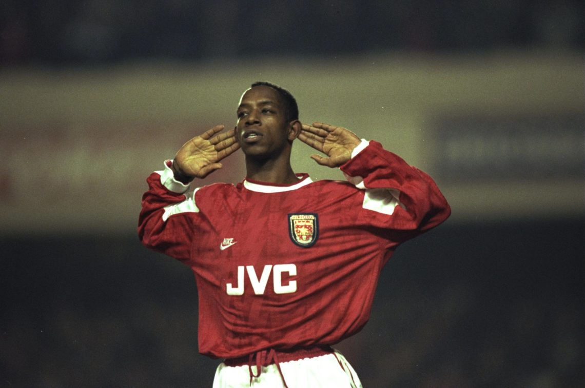 11 Jan 1996:  Ian Wright of Arsenal holds his hands to his ears during the Coca Cola Cup quarter-final against Newcastle at Highbury Stadium in Lon...