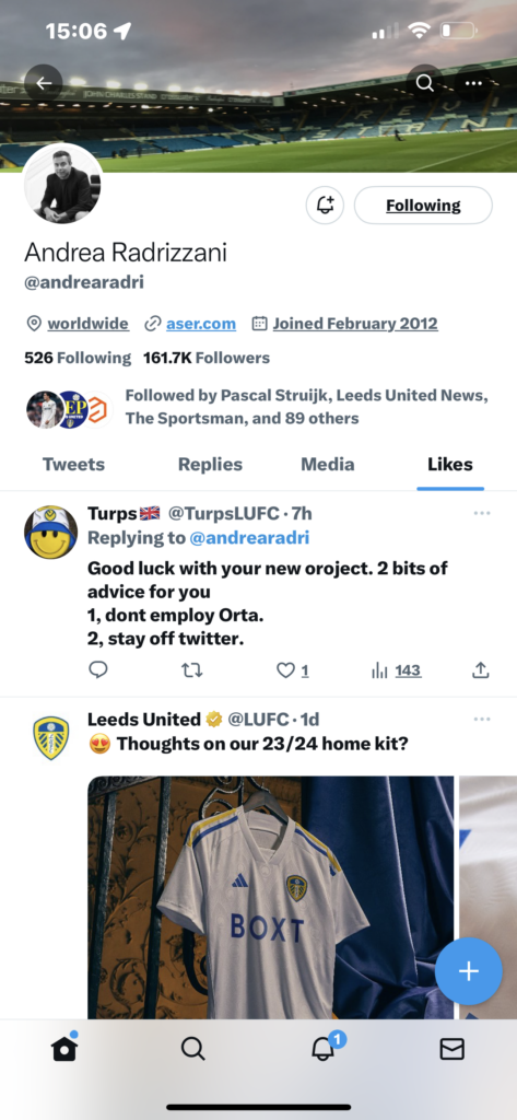 Andrea Radrizzani Twitter likes